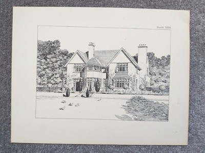 Garden Front of a Large Welsh House - Antique Print - 1910