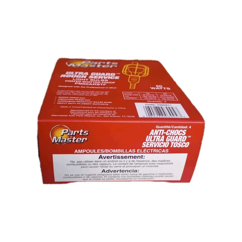 Parts Master 50 Watt Rough Service 4 Bulbs Coated Shatter Proof Ultra Frosted - Image 4 of 4