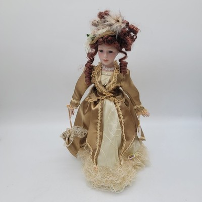 Delton Porcelain Victorian Lady Doll 15in w Stand Fine Collectibles