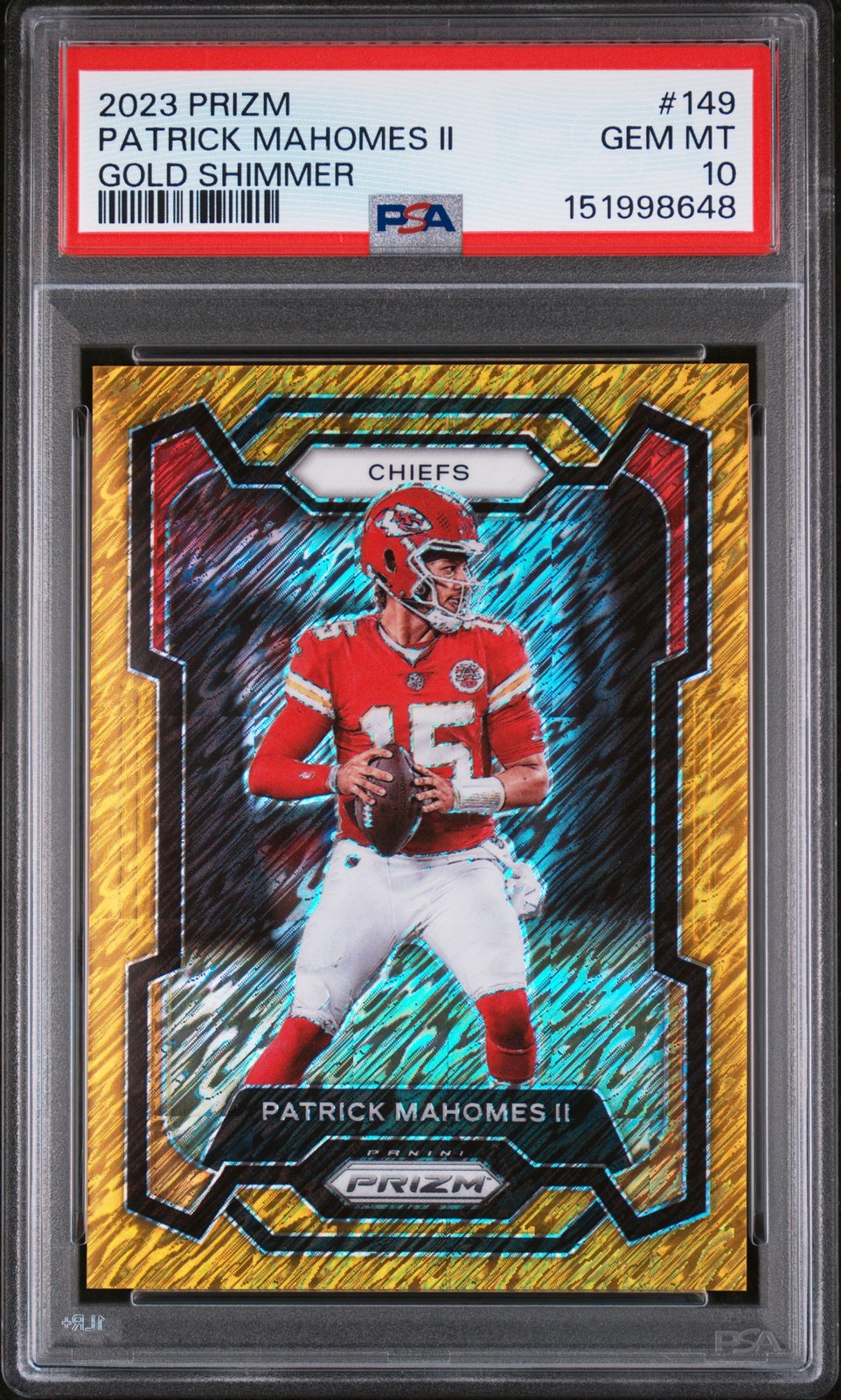 2023 PANINI PRIZM GOLD SHIMMER #149 PATRICK MAHOMES II 10/10 PSA 10