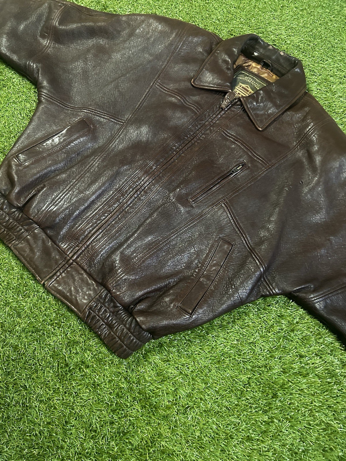 90s Authentic Structure Outerwear Brown Leather J… - image 3