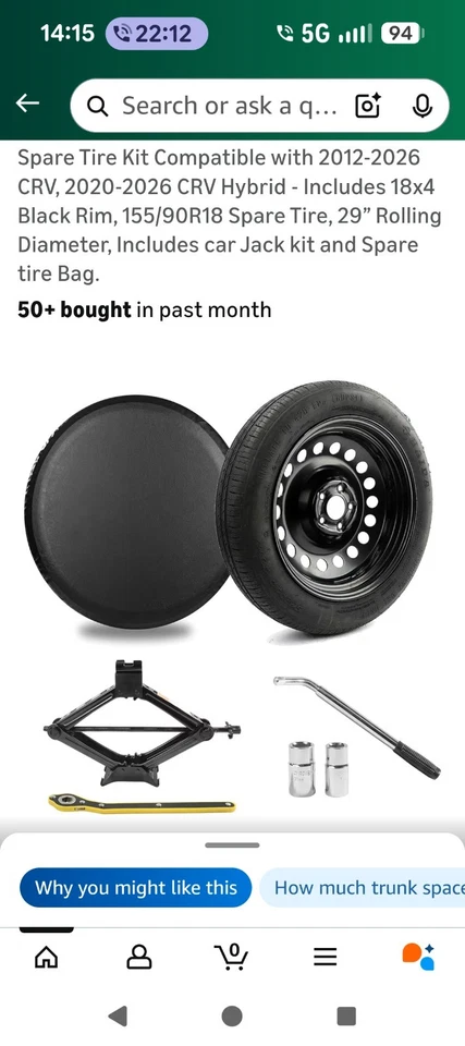 Spare Tire Kit Options For All 2020-2026 Honda CRV And CRV Hybrid Models - Image 2 of 2