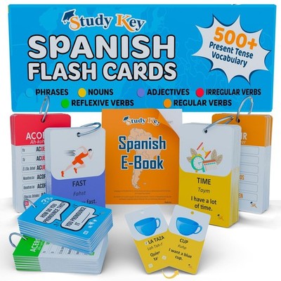 500+ Spanish Vocabulary Flash Cards for Adults & Ages 15+ - Verb Conjugation,...