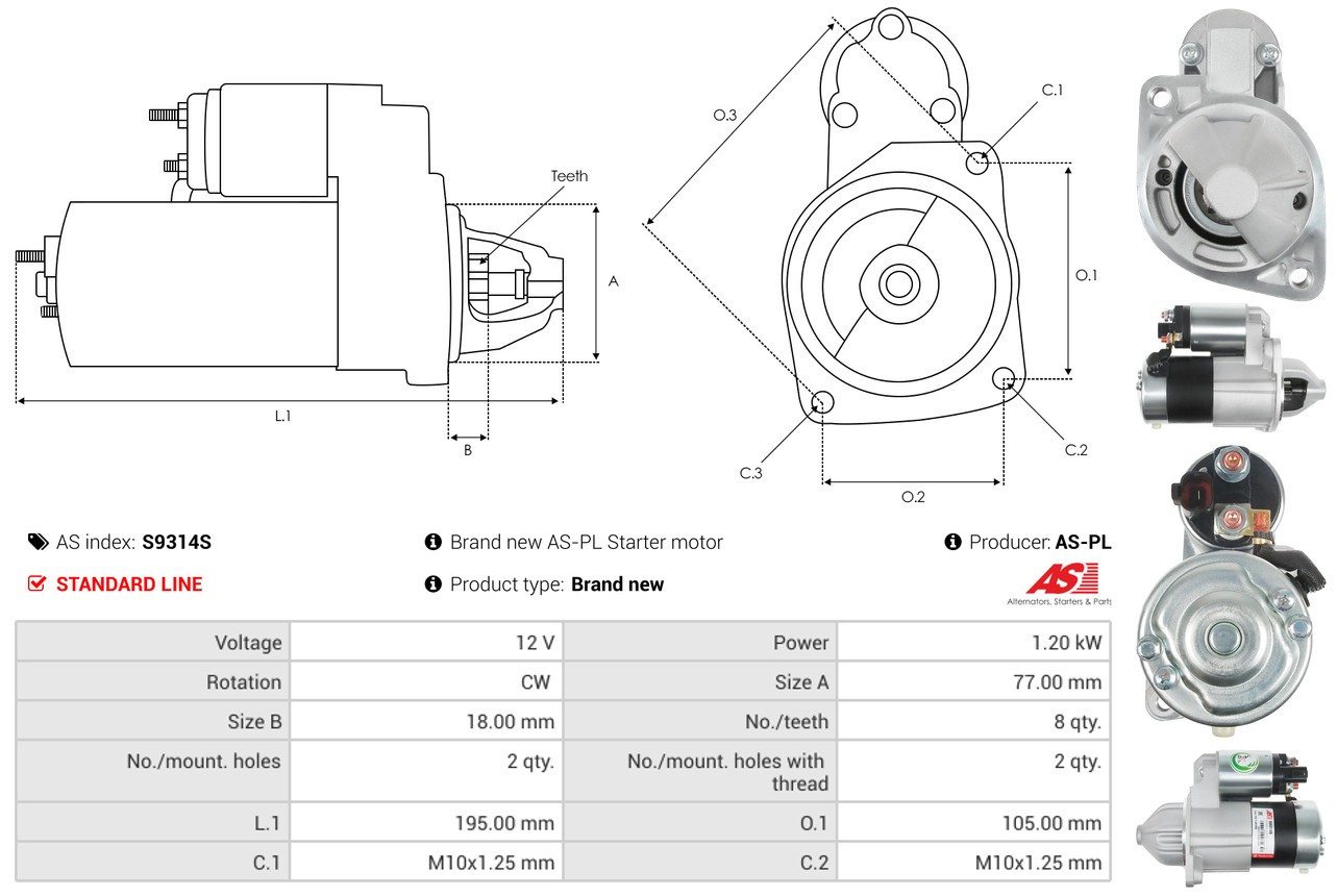 Fits AS ROZRUSZNIKI I ALTERNATORY S9314S BRAND NEW AS-PL STARTER MOTOR