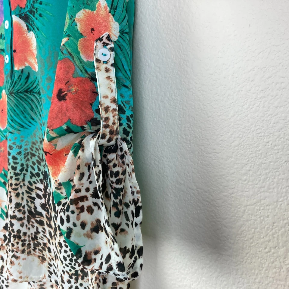 Blusa Popover Transparente Suave Surroundings Talla PS Verde Floral Animal Tropical Foto 4 de 4