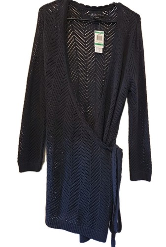 Women's NWT STYLE & CO Black Sweater/ Wrap " Bloom" Sz LG - Picture 14 of 15