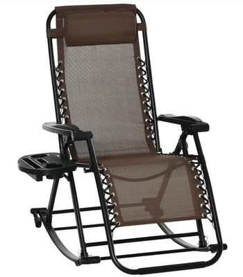 Zero Gravity Oasis: Brown Outdoor Rocker with Headrest, Tray & Phone Holder
