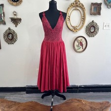 Vintage Red Lace Babydoll Midi Slip Dress See Measurements Burgundy Y2K Style