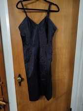 Vintage Side Zip Val Mode Glossy Shiny Nightgown Short 38 Black USA Made