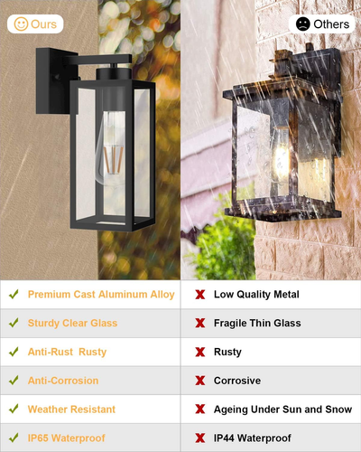 Outdoor Wall Lantern 2 Pack Black Exterior Wall Sconce with Clear Glass Shade Wa - Bild 5 von 8
