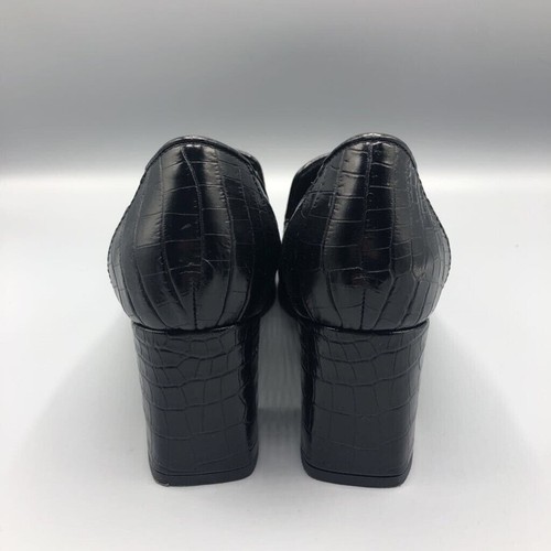 Aquatalia Shoes Womens 8 Michelle Loafer Pump Heel Black Leather Crocodile Work - Picture 3 of 6