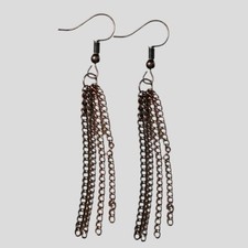 Bronze Tone Chain Tassel Dangle Earrings Long Fringe Boho Statement Drop 3.5