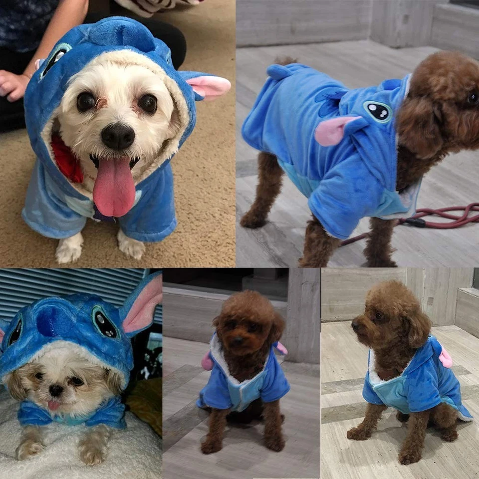 Perro Pequeño Gato Puntada Azul Sudadera con Capucha Disfraz Halloween Navidad Terciopelo Suave Foto 2 de 4