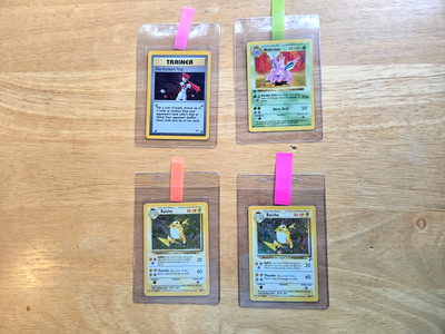 TWO RAICHU HOLO BASIC, RAICHU HOLO BASIC#2, TRAINER HOLO-ROCKE'S TRAP