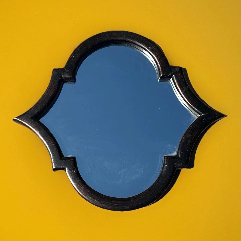 Vintage Moroccan Quatrefoil Wall Mirror Black Wood Moorish Style 23”x20” - Image 3 of 4