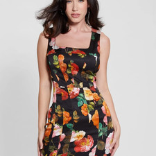 Guess Women's Printed Seamed Scoop-Neck Mini Dress - Peony Charm Print Black 10