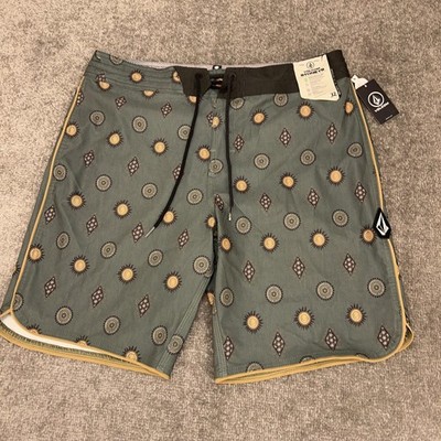 Volcom Stoney Board Shorts Mens 32 Green Mister Fib Scallop Swim Stretch NEW $68