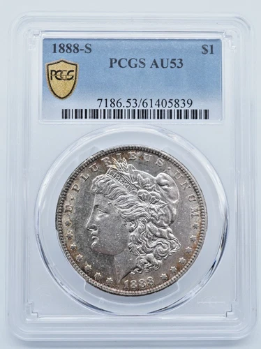 1888-S Morgan Silver Dollar PCGS AU53 Gold Shield Label - T199