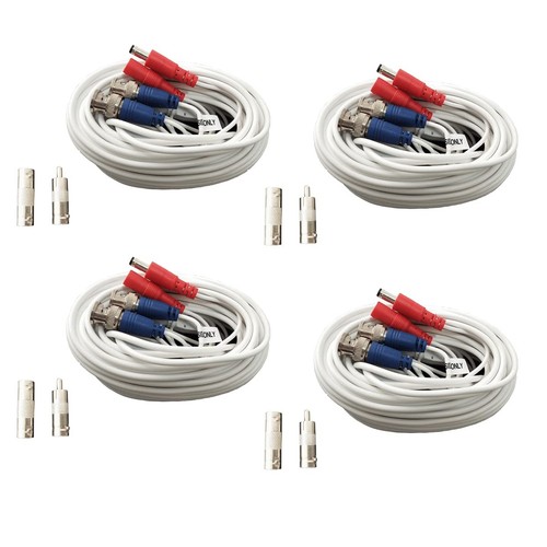 Lot de 4 câbles d'alimentation vidéo tout-en-un 50 pieds, câble caméra de sécurité BNC Extensio...