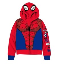 Spider-Man Boys Hoodie Large 10/12 NWT Zip Up Marvel Mask Hood Cotton Polyester