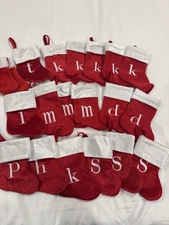 ASSORTED MONOGRAM MINI 8" Red Velvet STOCKINGS (Lot of 18), See Photos