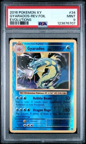 2016 POKEMON XY EVOLUTIONS #34 GYARADOS-REVERSE FOIL PSA 9