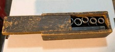 Antique Early 1900s Machined Steel Socket Set W Tommy Bar Slide-top Wood Box