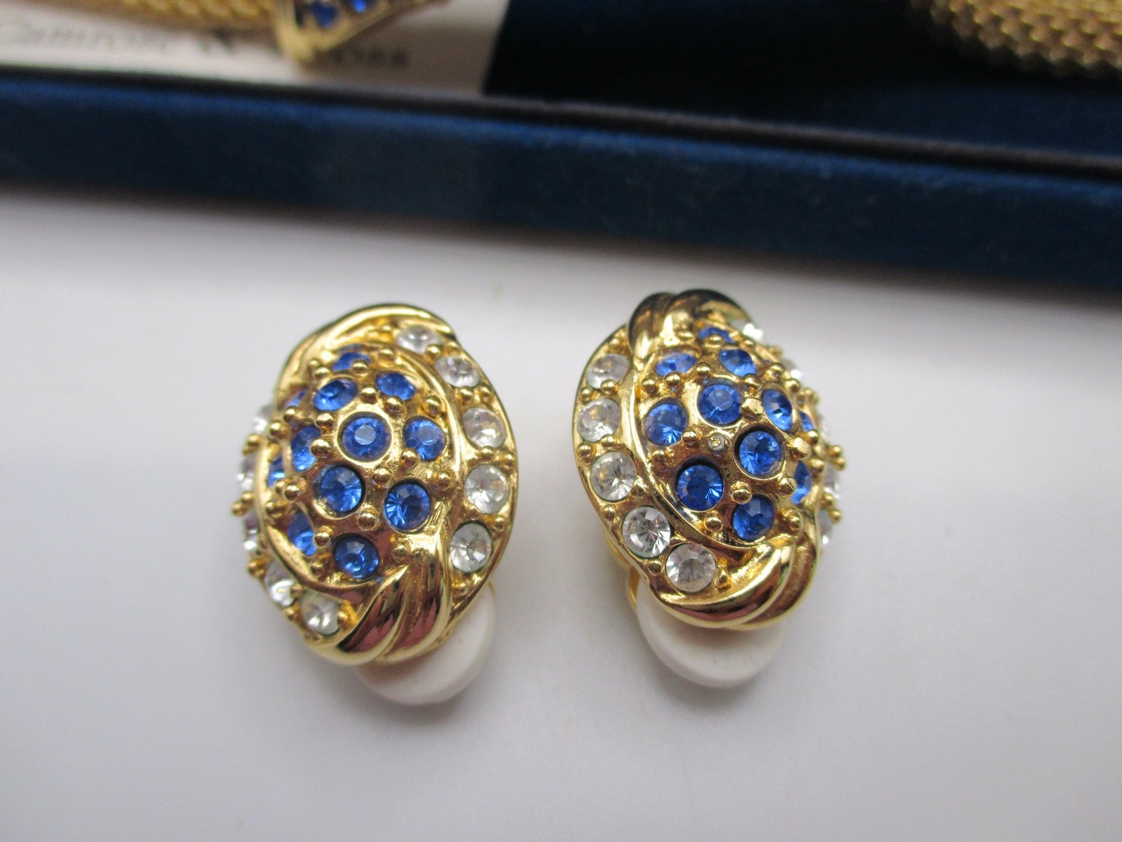 VTG Camrose & Kross JBK Blue Rhinestone Mesh Bracelet w/Matching Earrings NIB