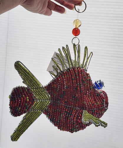 Beadworx Wire Beaded Fish Green Red Sculptured Blowfish Handmade Beads Clownfish - Picture 8 of 21