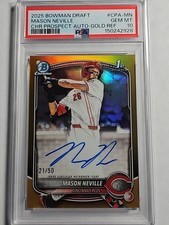 2025 Bowman Draft Mason Neville /50 1st Bowman Auto Gold Refractor PSA 10 Pop 2