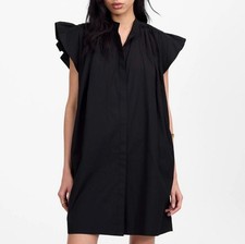 NWT Madewell Flutter Sleeve Button-Front Mini Dress in Poplin Jet Black - Large