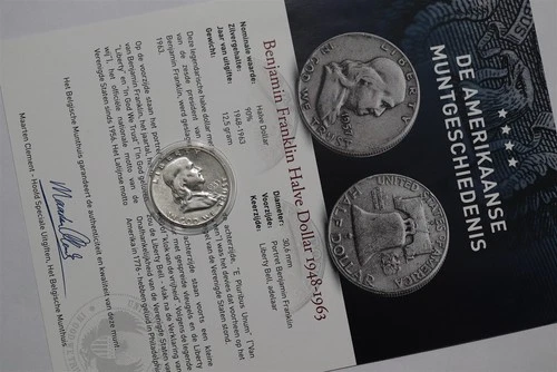 🧭 🇺🇸 USA HALF DOLLAR 1953 FRANKLIN SILVER WITH COA B89 #15 CG44