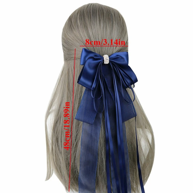 Lolita Girls Princess Long Ribbon Bow Lace Hairpin Hair Clip Hair Accessories - Image 2 of 4
