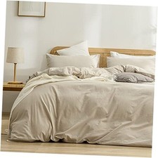 Duvet Cover Set 100 Washed Queen 90" x 90" Almond Milk Grey No Comforter 