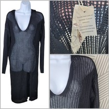 NEW Dress Sheer Black Small Swim Cover Up Knit Goth Hooded Knee Length Slit