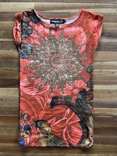 Vestido recto medallón adornado naranja y negro Desigual hilo dorado L