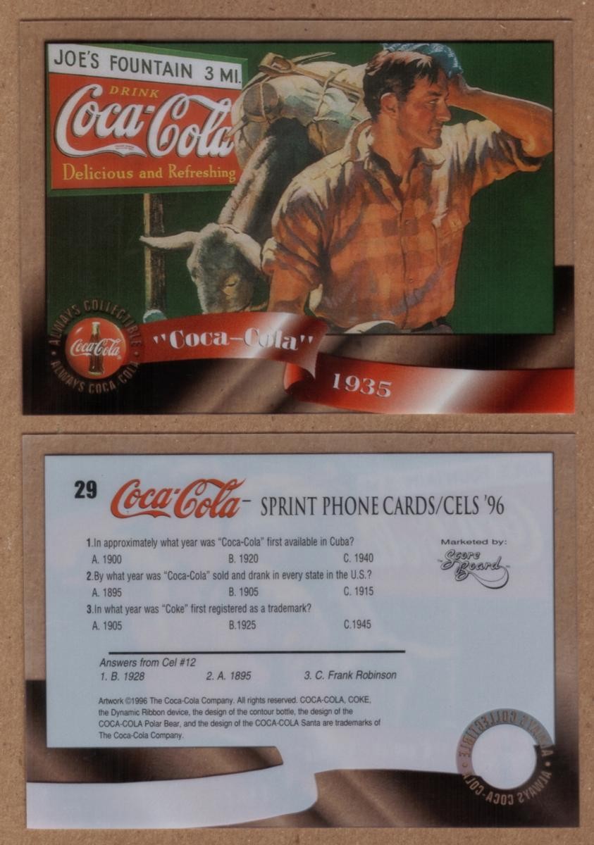 Coca-Cola 1996 CEL 2 Man With Donkey (1935) Coke Card #29 of 50 Trading Card