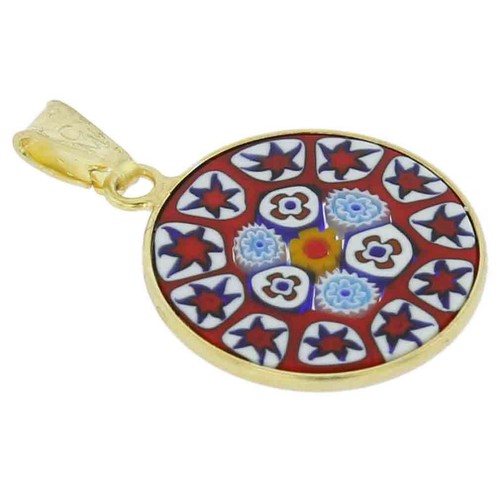 GlassOfVenice Murano Glass Millefiori Pendant in Gold-Plated Frame 3/4" - Picture 2 of 4