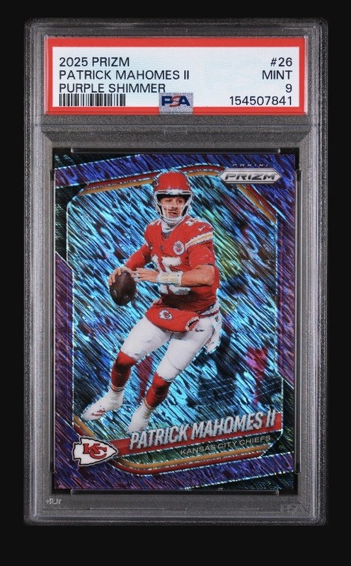 PATRICK MAHOMES II 2025 Panini Prizm FOTL Purple Shimmer 04/15 Chiefs PSA 9