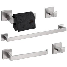 Square Towel Bar Set with 2 Towel Hooks, Brushed Nickel