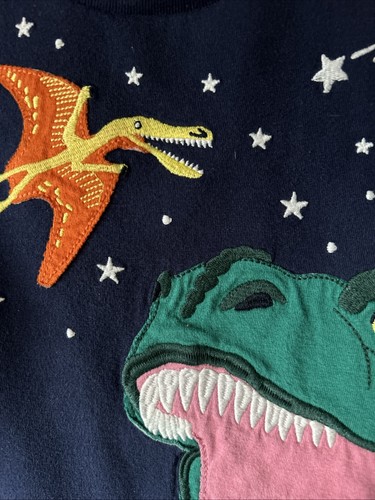 Mini Boden Dinosaur T-Rex Boys Unisex Long Sleeve Blue Shirt Size 3-4 Years - Picture 5 of 8