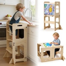 4-in-1 Toddler Kitc4-ihen Step Stool Foldable Learning Tower Wooden Kids Helpers