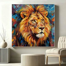 Quadro olio testa di leone animale moderno decorazione casa arte da parete dipinto a mano su tela