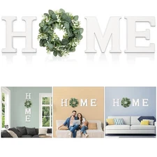 MAYICIVO Modern Wooden Home Sign with Artificial Eucalyptus Wreath, White and...