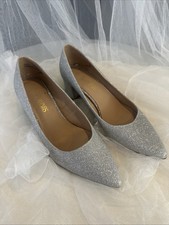 DREAM PAIRS women's silver glitter pointed-toe block heels