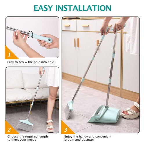 Broom and Dustpan Set for Home, Cleaning Teeth Combo Set with 55" Long Handle... - 第 7/7 張圖片