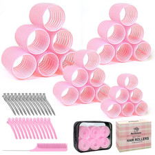 4 Sizes Self-Grip Hair Rollers Set with Clips - 4 Sizes for Long, Short Hair