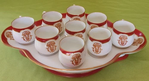 JEAN POUYAT LIMOGES 19TH CENTURY NAPOLEON III MONOGRAMMED PORCELAIN CREAM SERVICE