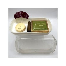Vintage Vanity Set in Original Case W/Rouge, Lipstick, Hair Comb Earring Caddy