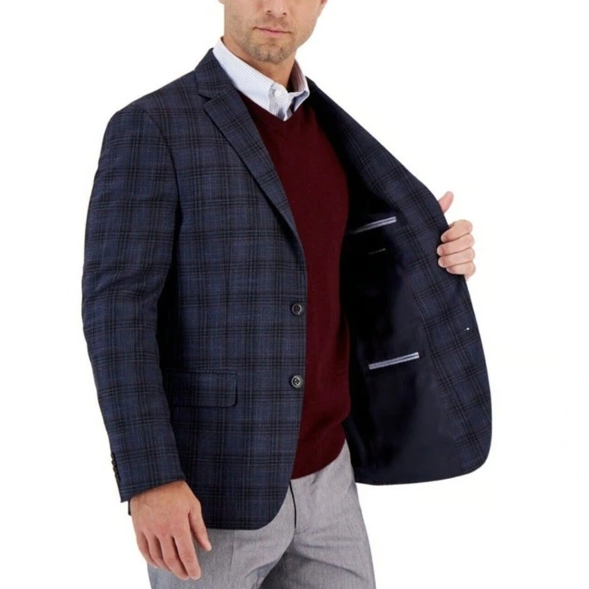 Blazer Traje Tommy Hilfiger Para Hombre Azul Marino/Rosa Cuadros Conrad Ajuste Moderno Talla 48L Foto 2 de 4